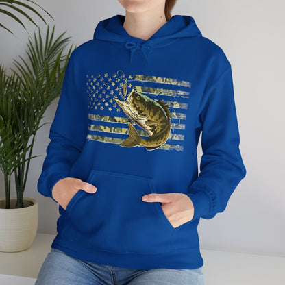 Patriotic Bass Angler Hoodie - Cotton/Poly Blend