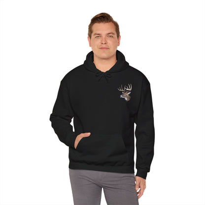 White-Tail Hunter's Tribute hoodie with a graphic of a deer head and the words "white tail" printed below it on the back. The hoodie has a hood and is displayed against a white background.