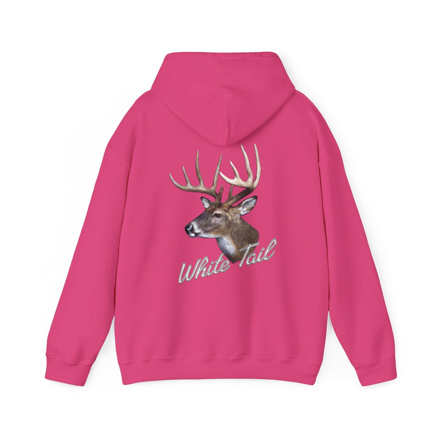 White-Tail Hunter's Tribute hoodie with a graphic of a deer head and the words "white tail" printed below it on the back. The hoodie has a hood and is displayed against a white background.