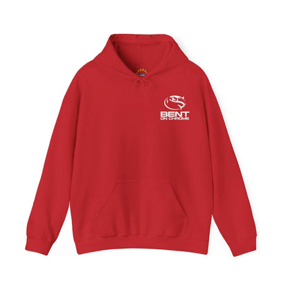 Bent On Chrome Pull Over Hoodie with Original Logo in red, cotton/poly blend, for fishing enthusiasts.