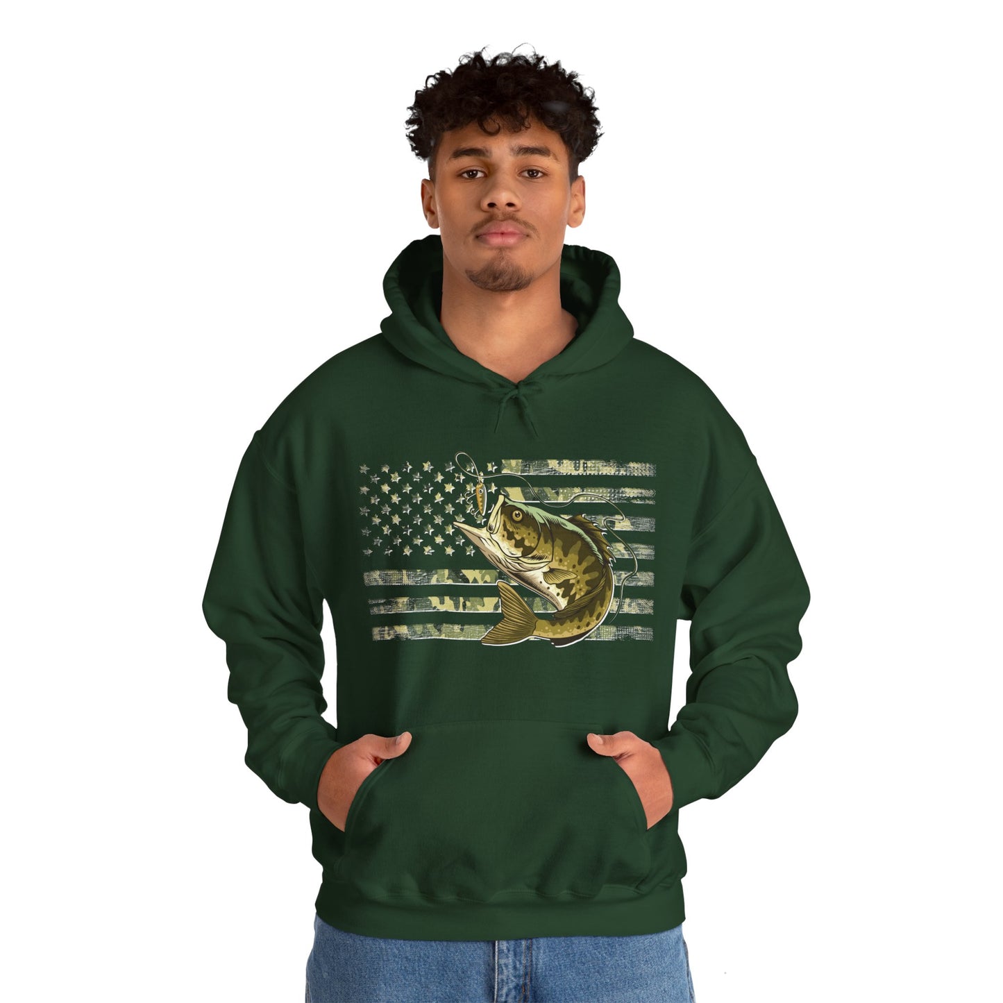 Patriotic Bass Angler Hoodie - Cotton/Poly Blend