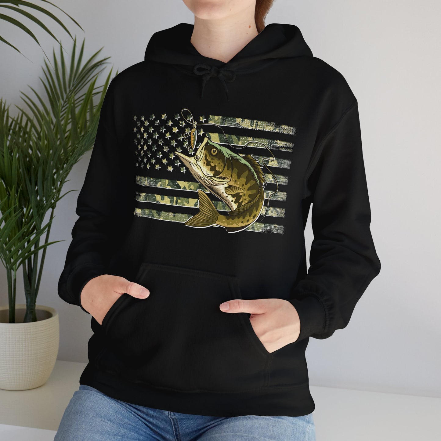 Patriotic Bass Angler Hoodie - Cotton/Poly Blend