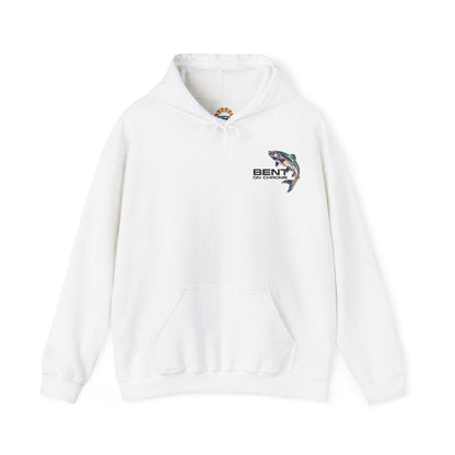 A Bent On Chrome - Silver Salmon - Cotton/Poly Blend Hoodie featuring a colorful graphic of a fish, with the text "Bent On Chrome" underneath, displayed on a white background.