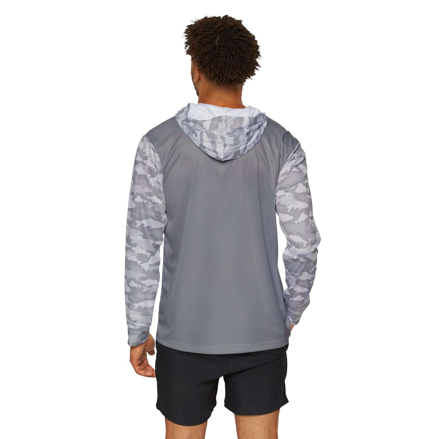 CastAway Camo Sun Protection Hoodie UPF +50 in Light Grey with Fish Camo Sleeves