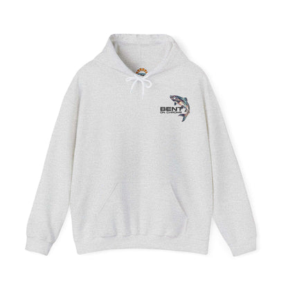 A Bent On Chrome - Silver Salmon - Cotton/Poly Blend Hoodie featuring a colorful graphic of a fish, with the text "Bent On Chrome" underneath, displayed on a white background.