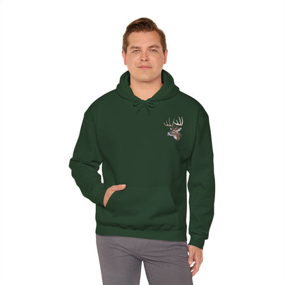 White-Tail Hunter's Tribute hoodie with a graphic of a deer head and the words "white tail" printed below it on the back. The hoodie has a hood and is displayed against a white background.