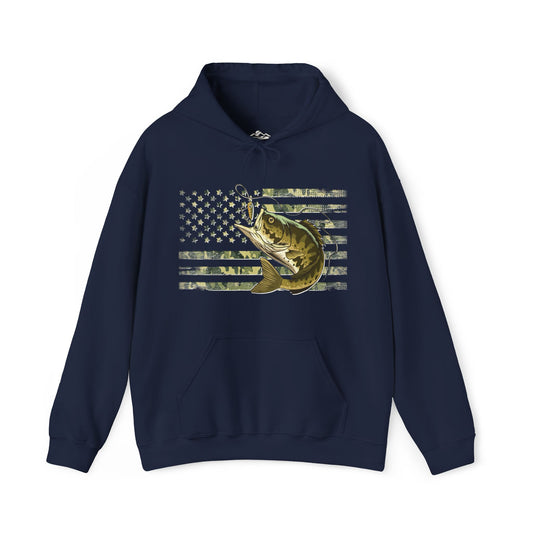 Patriotic Bass Angler Hoodie - Cotton/Poly Blend