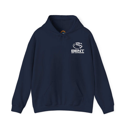 Bent On Chrome pull over hoodie, original logo, cotton/poly blend, unisex, fishing apparel.