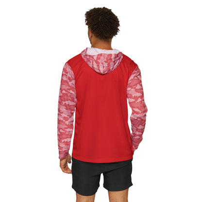 CastAway Camo Sun Protection Hoodie UPF +50 in Red with fish camo sleeves, breathable and light fabric, perfect for fishermen.