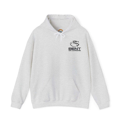 Bent On Chrome pull over hoodie with original logo, cotton/poly blend for avid anglers.