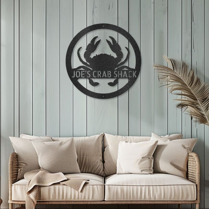 Crab Monogram Customizable Laser-Cut Steel Sign on Wall