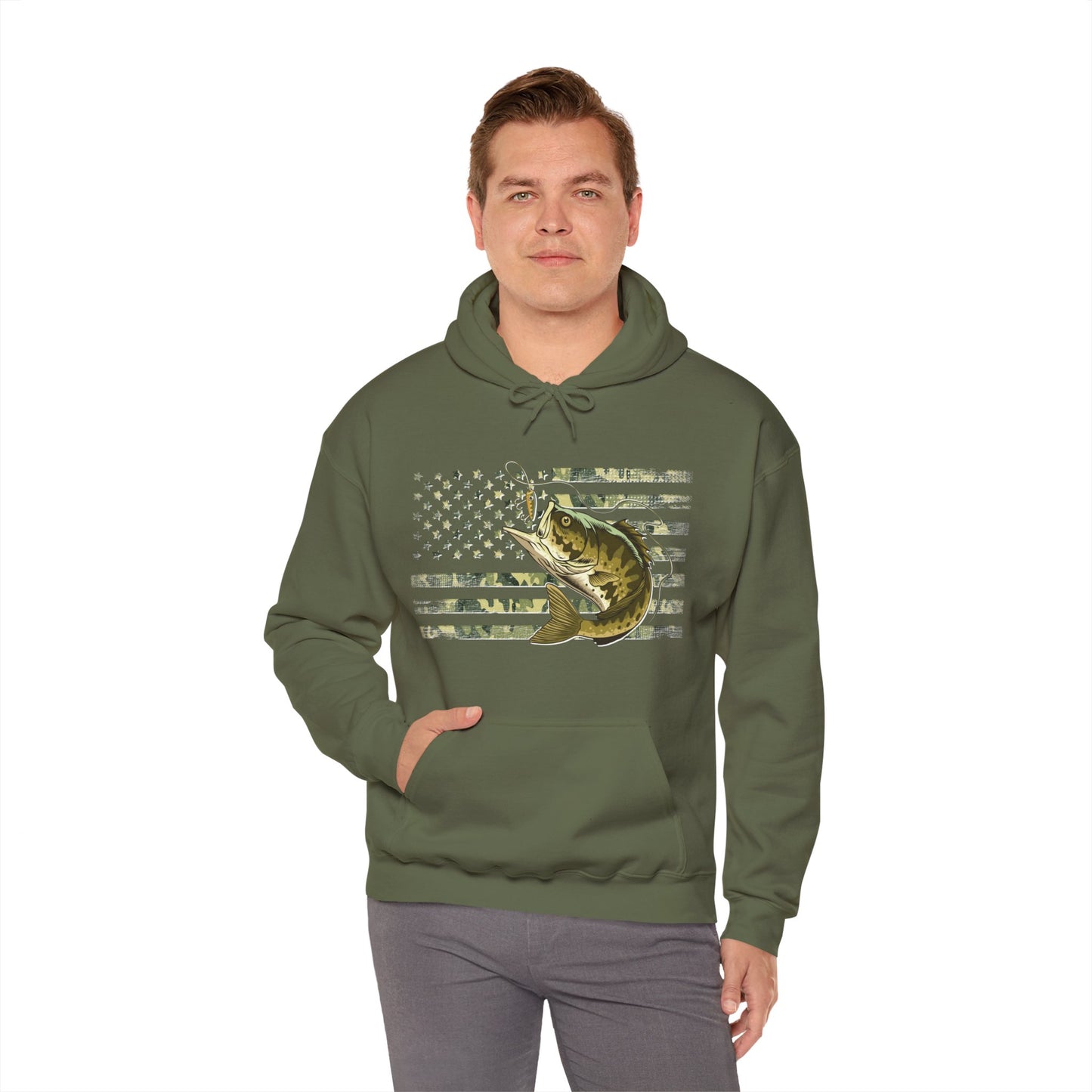 Patriotic Bass Angler Hoodie - Cotton/Poly Blend