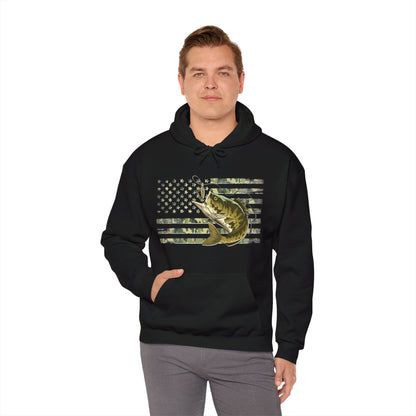 Patriotic Bass Angler Hoodie - Cotton/Poly Blend