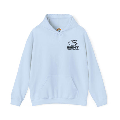 Bent On Chrome pull over hoodie with original logo, cotton/poly blend, ideal for anglers.