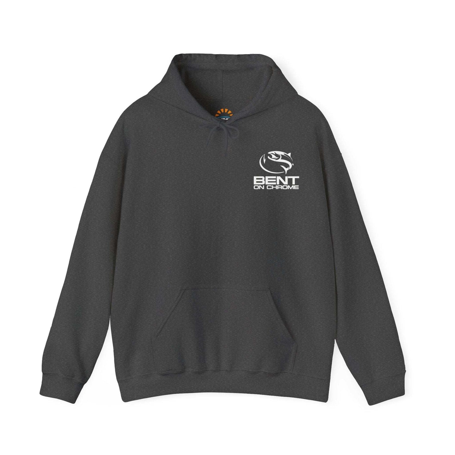 Bent On Chrome pull over hoodie with original logo, cotton/poly blend, ideal for fishing enthusiasts.