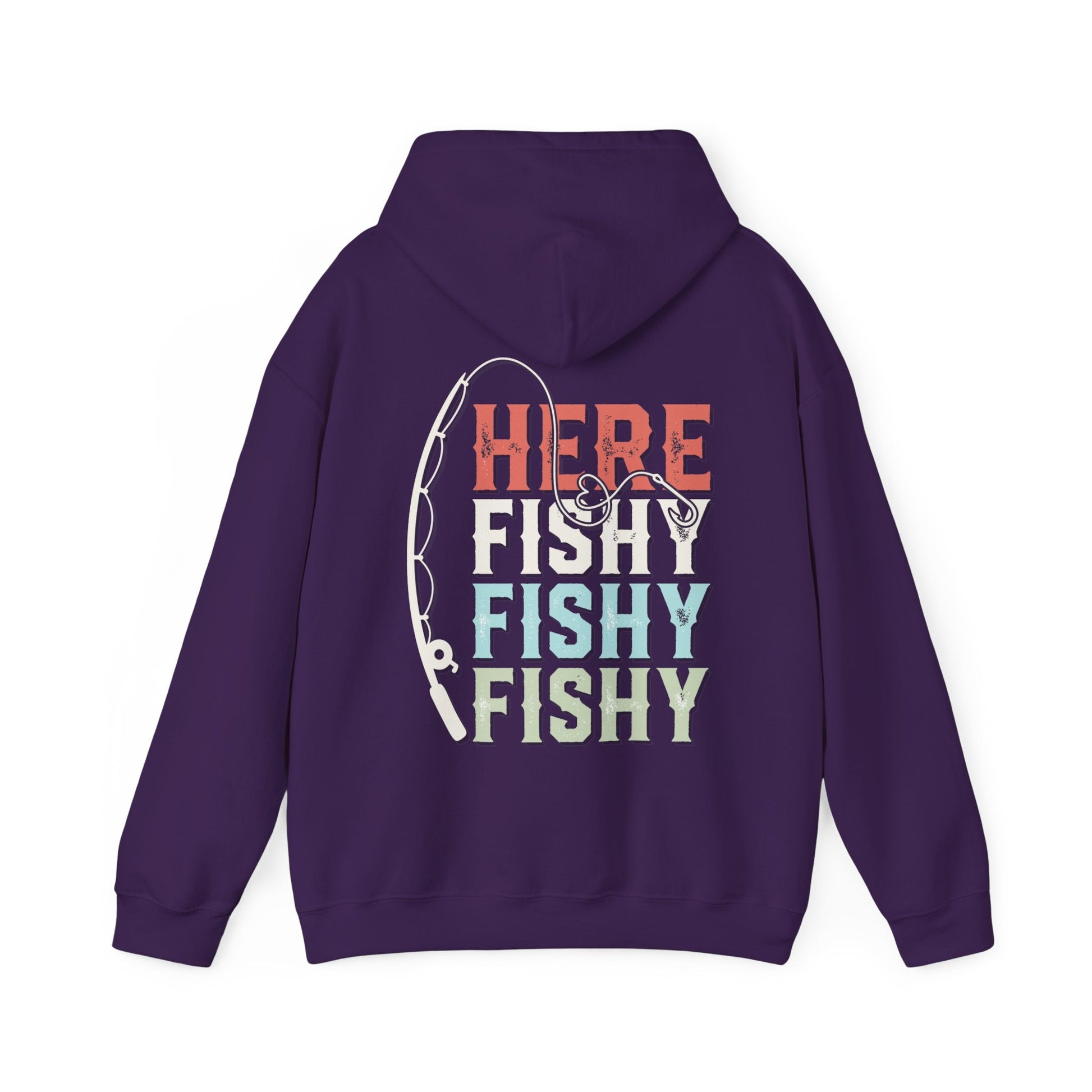 Here Fishy, Fishy, Fishy double-sided print hoodie in cotton/poly blend.