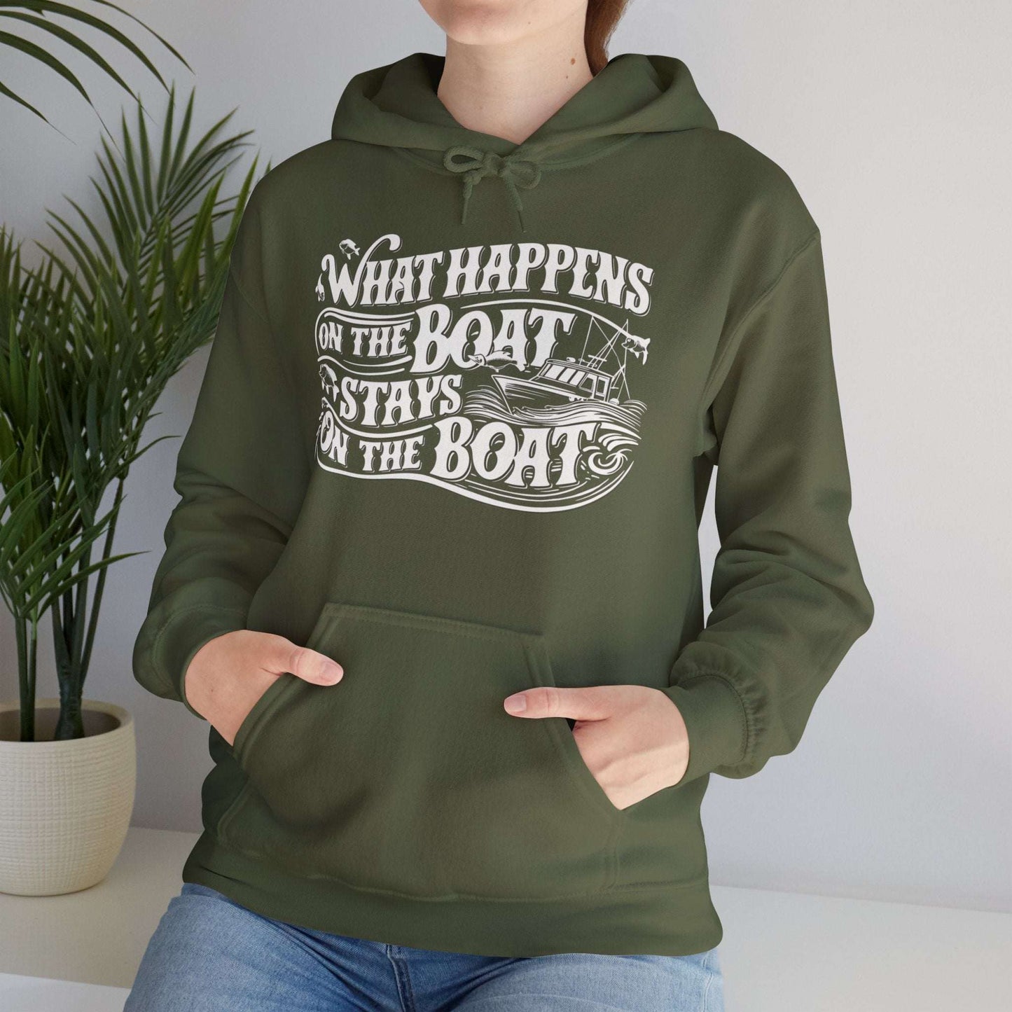 What Happens on the Boat, Stays on the Boat - Cotton/Poly Blend Hoodie - 7 Color Choices