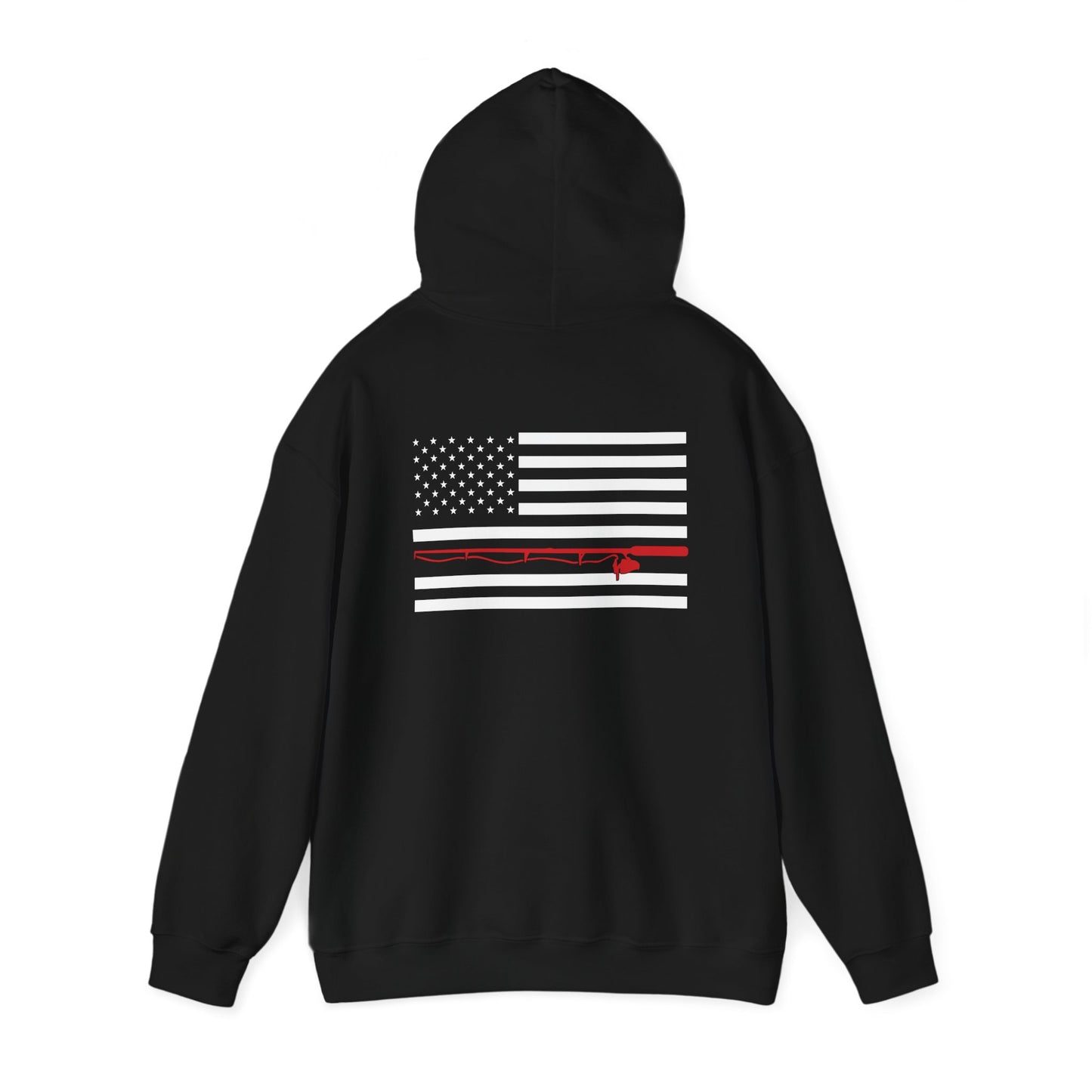 Fishing American Flag Hoodie - Double Sided - Cotton/Poly Blend