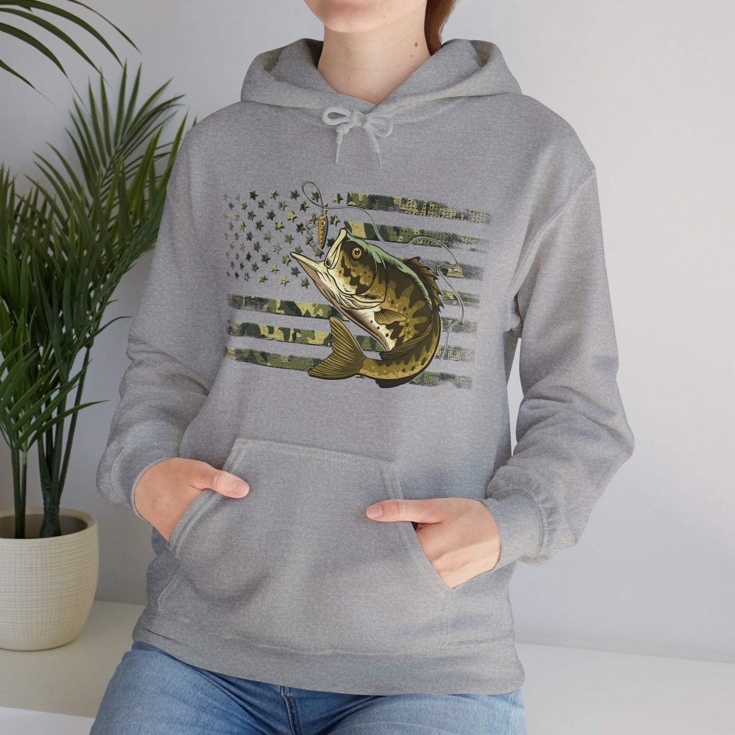 Patriotic Bass Angler Hoodie - Cotton/Poly Blend