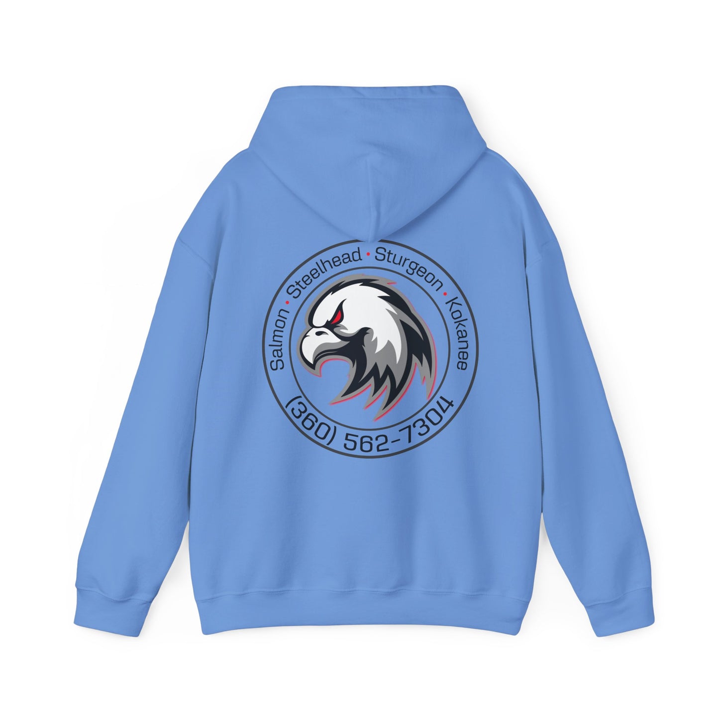 Gray Full Tilt Outdoors - Angry Eagle - Cotton/Poly Blend Hoodie with "fulltilt outdoors" printed in black and red letters on the front, featuring a drawstring hood and a plain back.