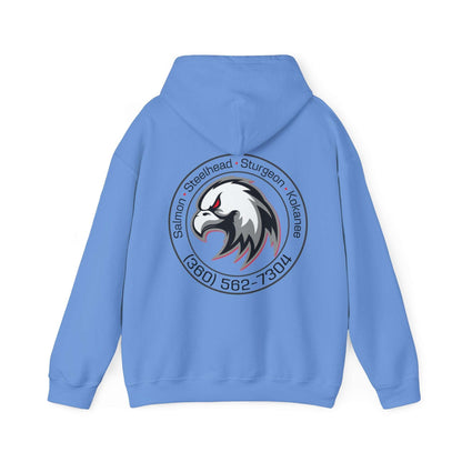 Gray Full Tilt Outdoors - Angry Eagle - Cotton/Poly Blend Hoodie with "fulltilt outdoors" printed in black and red letters on the front, featuring a drawstring hood and a plain back.