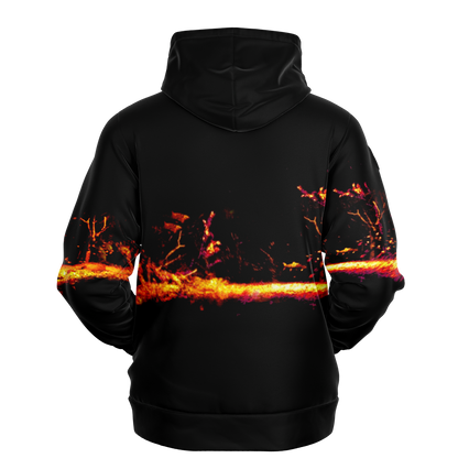 Sonar Live Hoodie with vibrant sonar pattern, tri-blend fabric, back view.