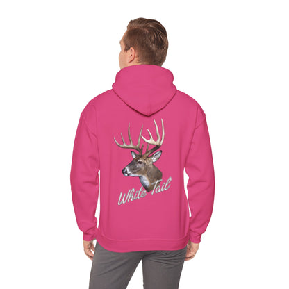 White-Tail Hunter's Tribute pink hoodie featuring a realistic deer head design.