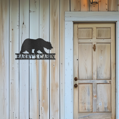 Bear Monogram Customizable Laser-Cut Steel Sign on Wooden Wall