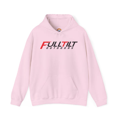 Gray Full Tilt Outdoors - Angry Eagle - Cotton/Poly Blend Hoodie with "fulltilt outdoors" printed in black and red letters on the front, featuring a drawstring hood and a plain back.