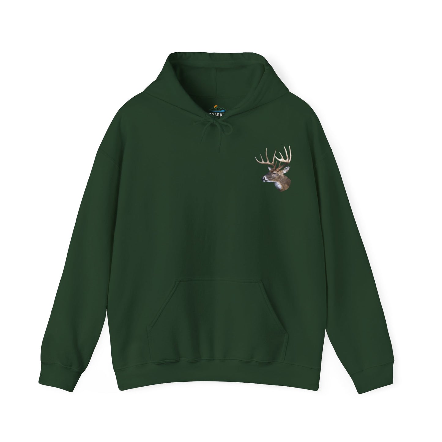 White-Tail Hunter's Tribute hoodie with a graphic of a deer head and the words "white tail" printed below it on the back. The hoodie has a hood and is displayed against a white background.