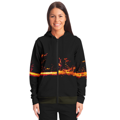 Sonar Live Zip-Up Hoodie with vibrant sonar screen pattern, front pocket, and drawstring hood for fishing.