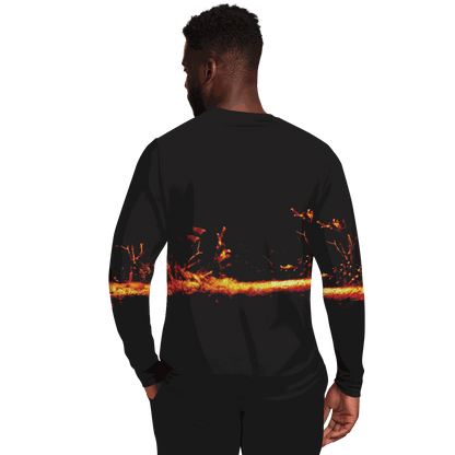 Back view of a man wearing the Sonar Live Sweatshirt with a vibrant sonar screen pattern.