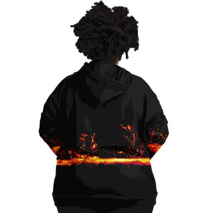 Plus-size hoodie with vibrant sonar pattern, back view.