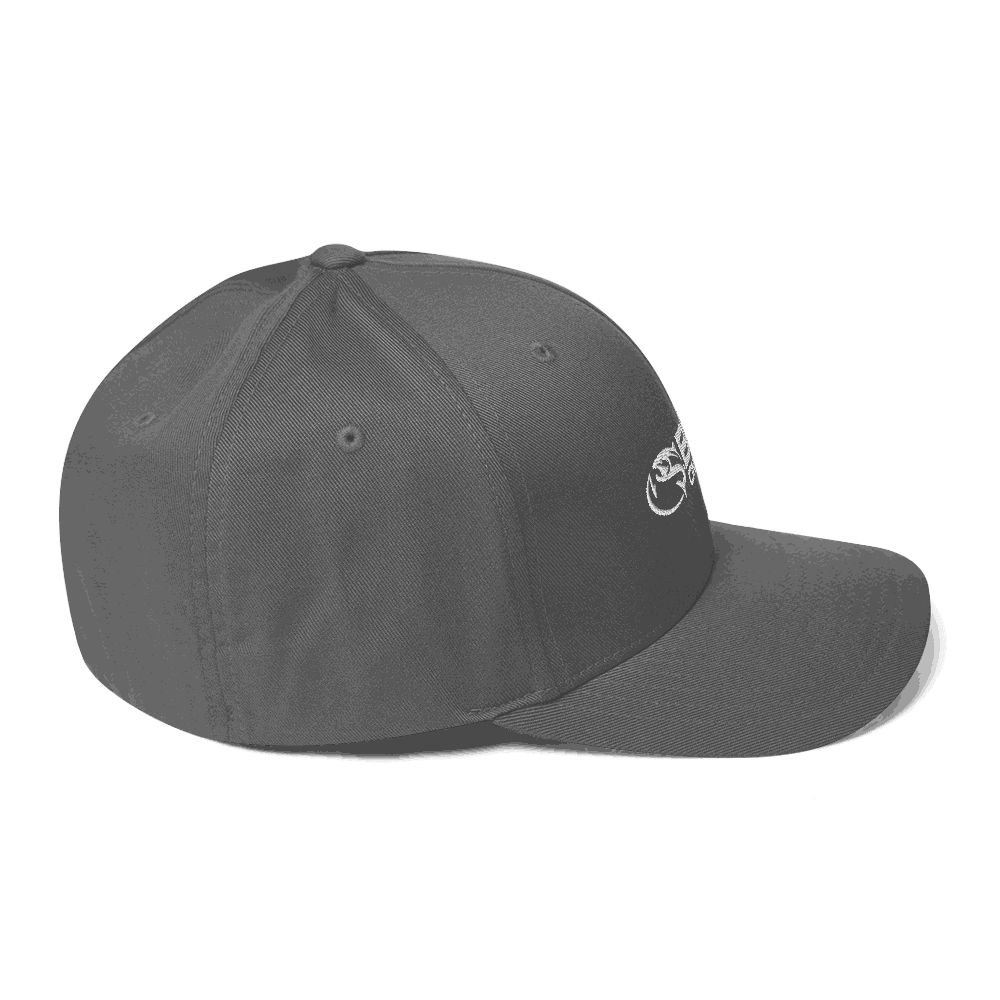 Chrome Flex Fit Structured Twill Cap with curved visor and elastic band, gray color.