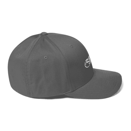 Chrome Flex Fit Structured Twill Cap with curved visor and elastic band, gray color.