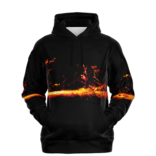 Sonar Live Hoodie with abstract sonar pattern, black tri-blend fabric, ideal for fishing wardrobe.