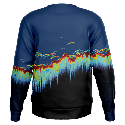 Sonar Scan Sweatshirt with sonar screen pattern and tri-blend fabric.