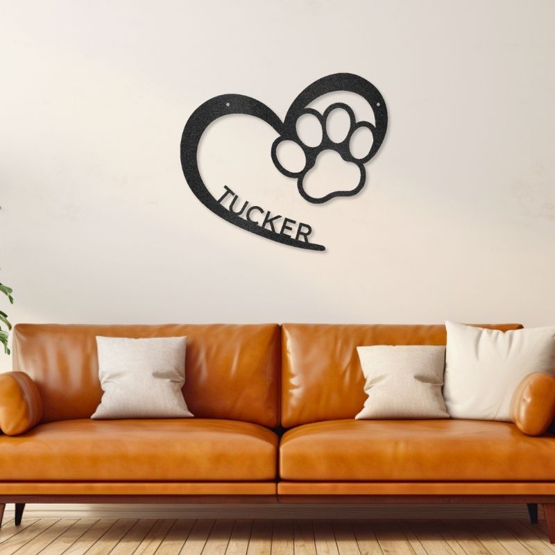 Customizable Puppy Love Monogram Laser-Cut Steel Sign with Dog Paw Design