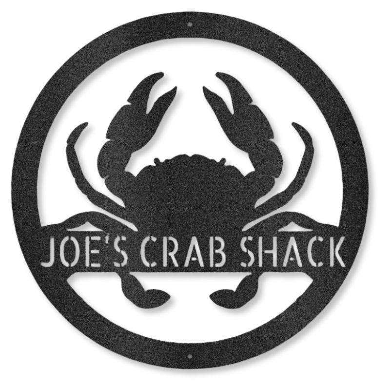 Customizable laser-cut steel crab monogram sign for coastal decor.