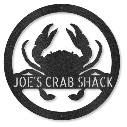 Customizable laser-cut steel crab monogram sign for coastal decor.