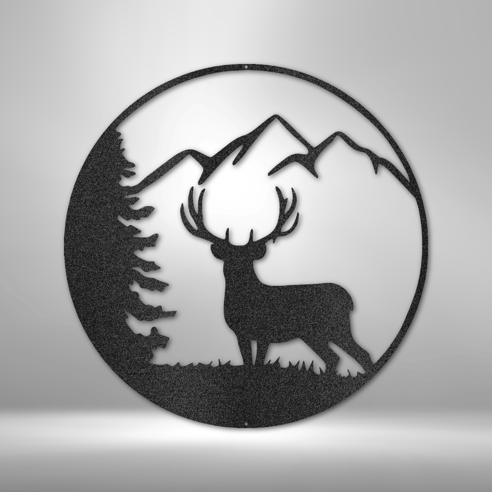 Graceful deer laser-cut steel sign showcasing elegant woodland design.