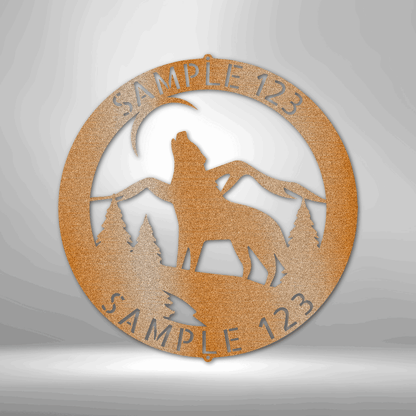 Howling Wolf Monogram - Customizable Laser-Cut Steel Sign with wolf silhouette.