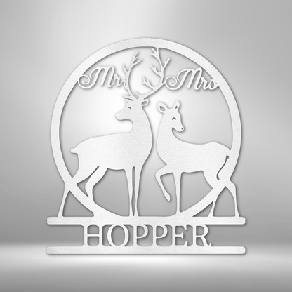 Mr and Mrs Deer Monogram Customizable Laser-Cut Steel Sign