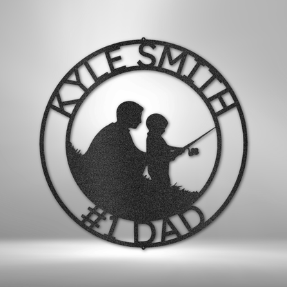 Father and Son Fishing Monogram Laser-Cut Steel Sign - Customizable with Family Name