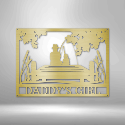 Customizable laser-cut steel sign displaying an adult and child fishing, titled "Daddy's Girl".