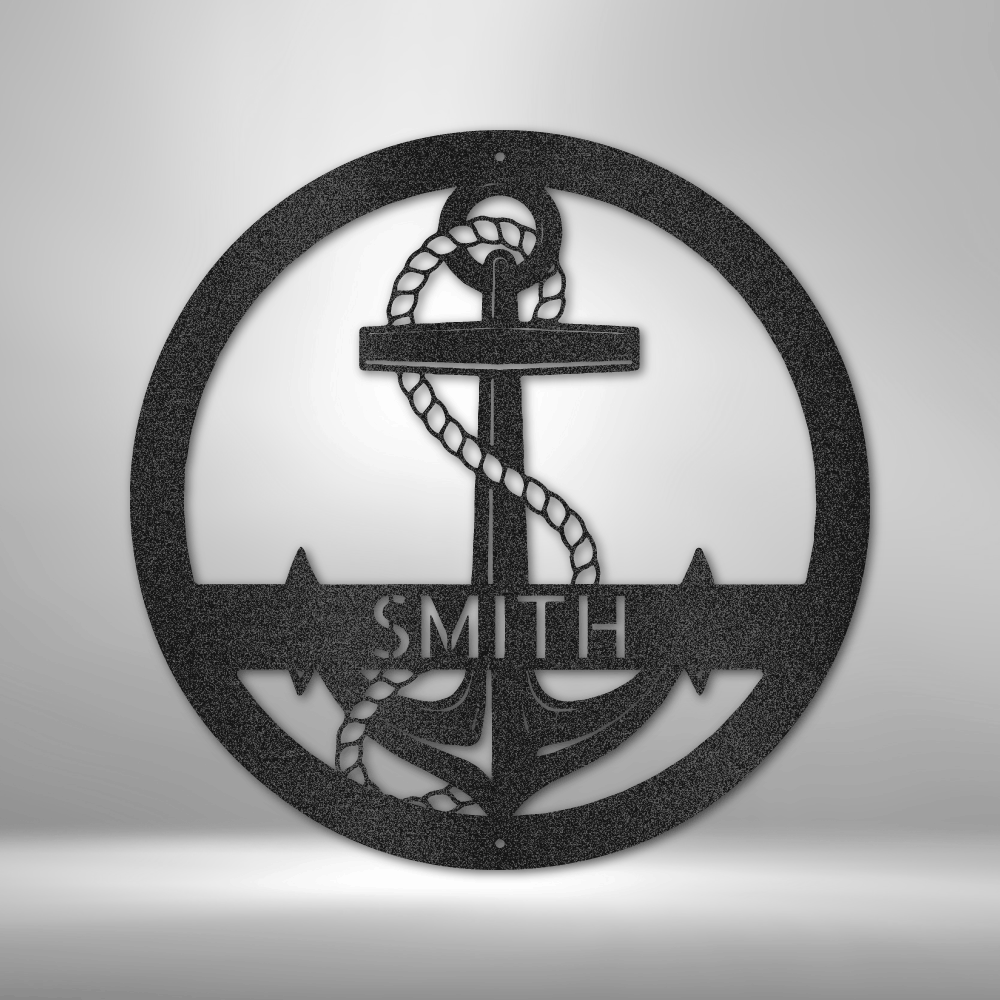 Customizable laser-cut steel sign featuring an elaborate anchor design.