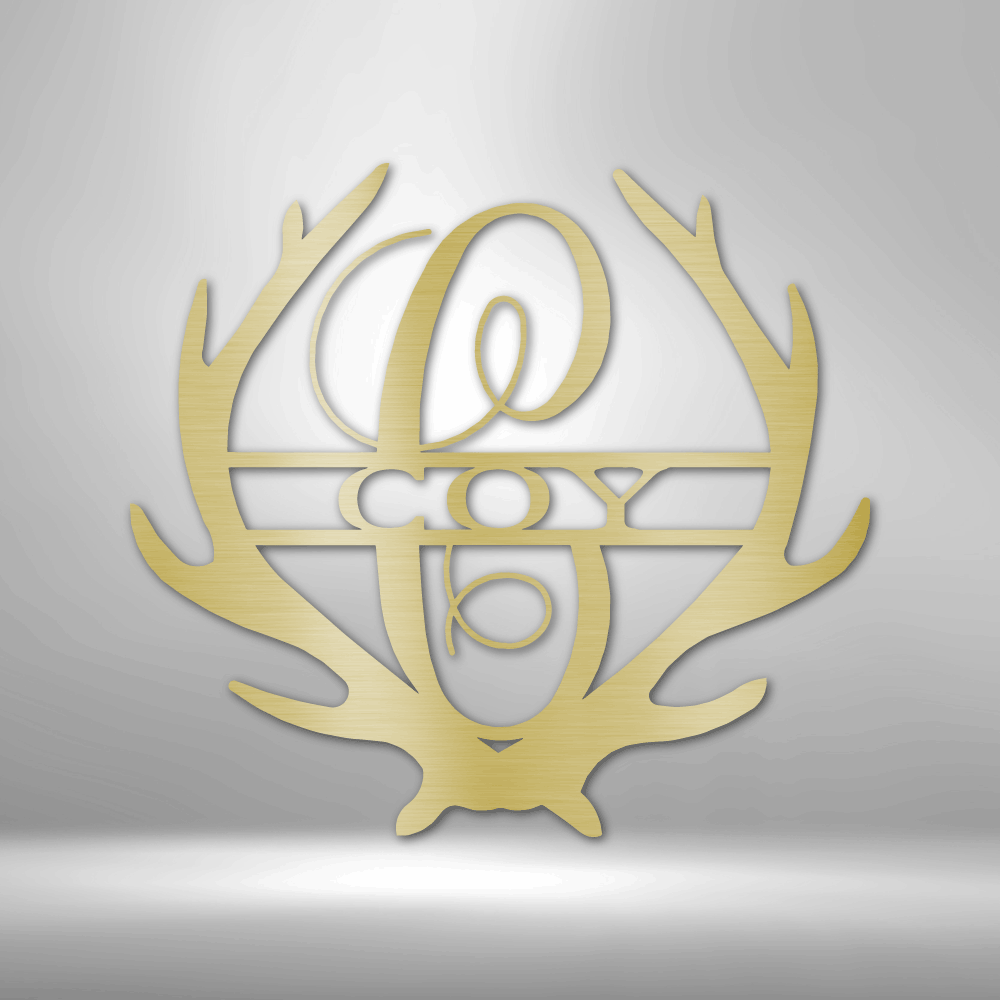 Antler monogram customizable laser-cut steel sign with personalized design.